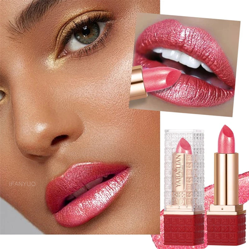 12 Colors Bold & Intense Glitter Shiny Metallic Lipstick Pearlescent Shimmer Lip Tint Long Lasting Easy Color Diamond Lipstick Zpaxo