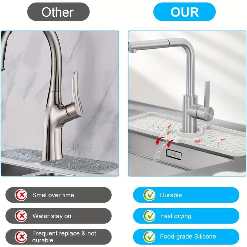 Silicone Faucet Splash Guard Long Water Catcher Mat Kitchen