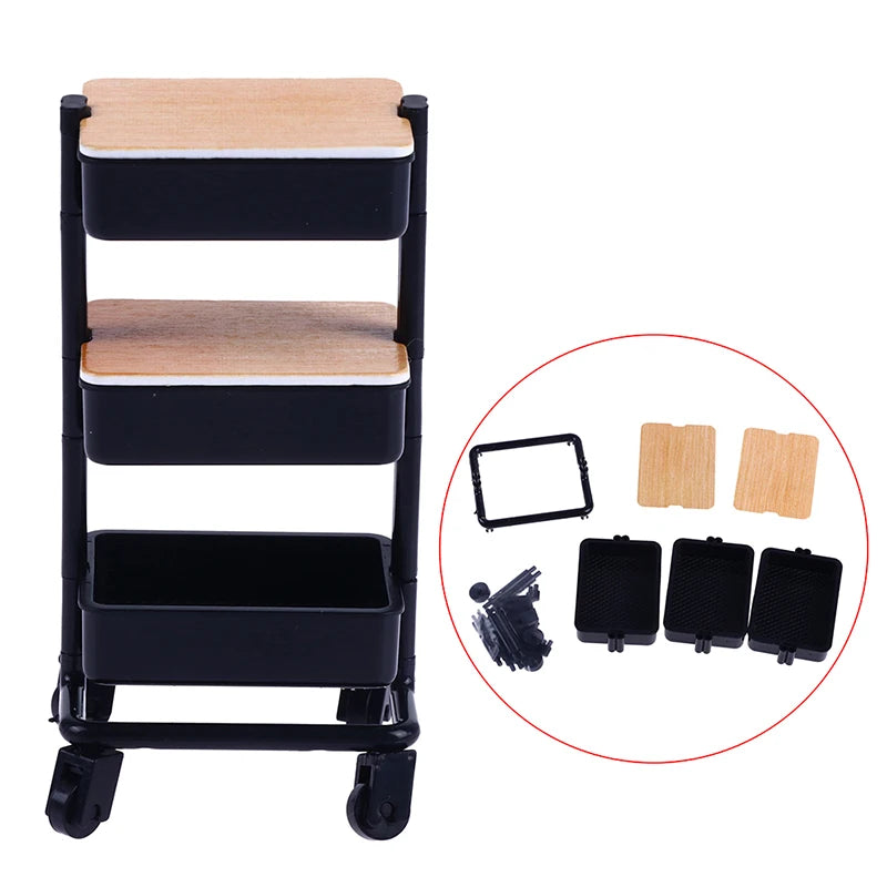 1 12 Dollhouse Miniature Three Layers Trolley Dining Cart Wheels Zpaxo Black