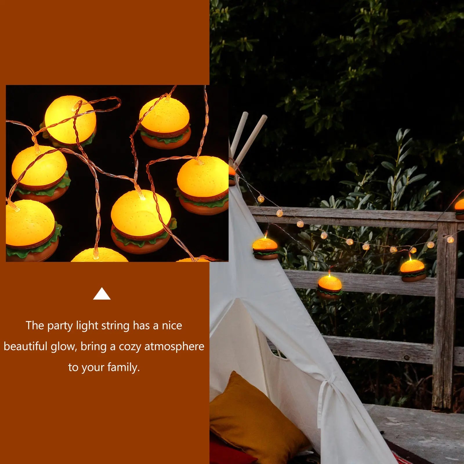 Creative LED Hamburger Shaped String Light Brightness Low Power