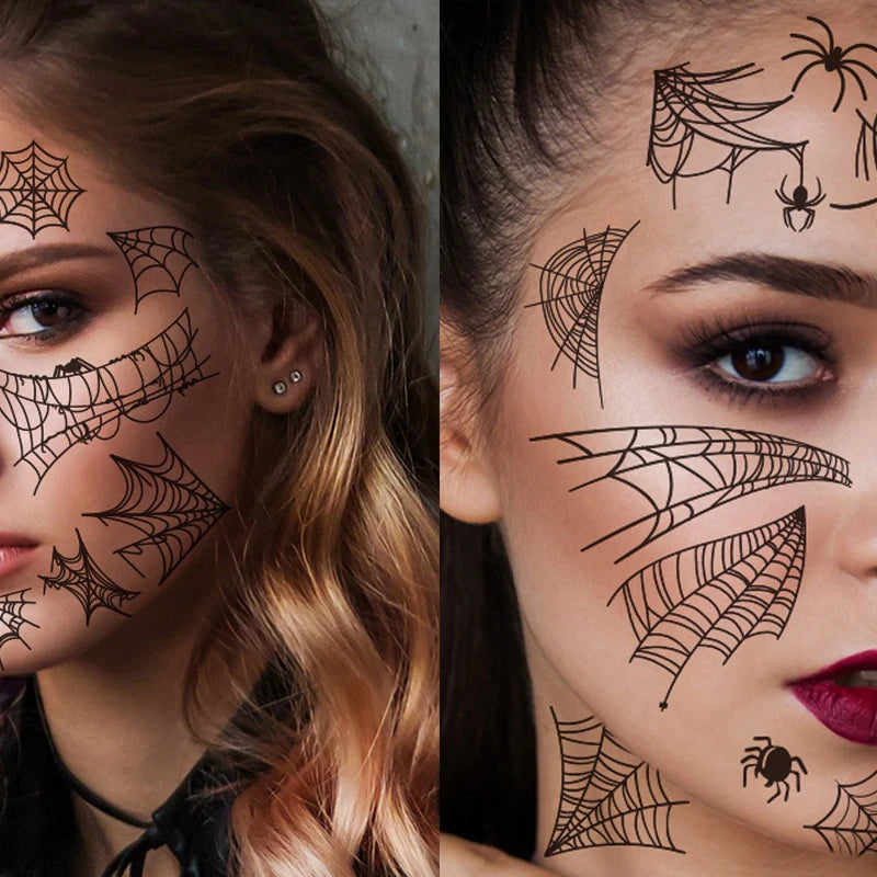 Day of the Dead Halloween Spider Web Tattoo Face Makeup False Temporary Waterproof Sticker Body Art Tattoos for Party Decals Zpaxo