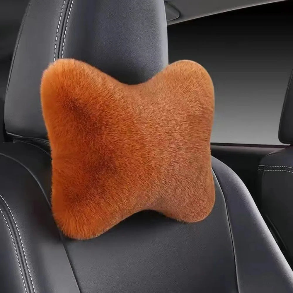 Soft Imitation Rabbit Car Headrest Pillow Cushion Foam Lumbar Zpaxo Caramel color