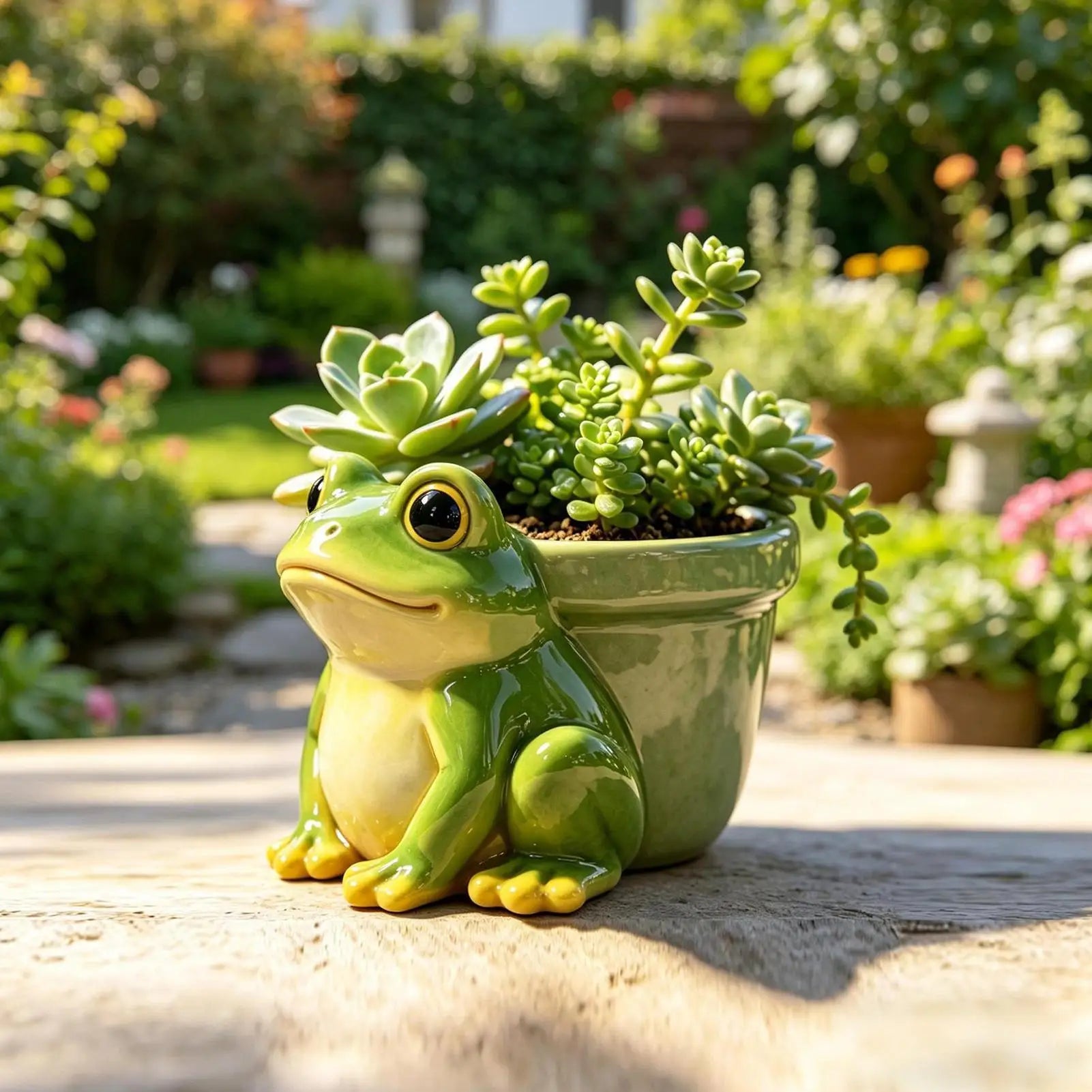 Frog Planters Hand-painted Resin Home Decor Drainage Hole Animal