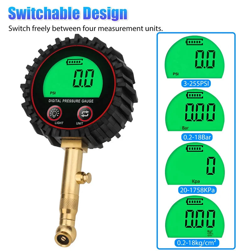 Digital Tire Pressure Gauge 3–255 PSI | LCD Backlight
