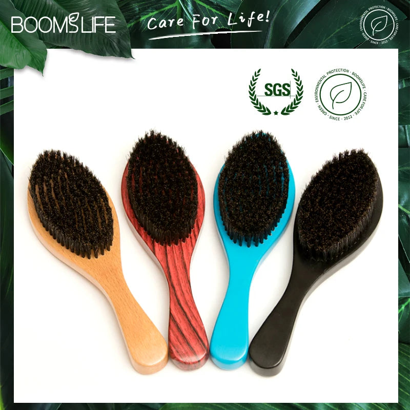 Cepillo Barba 360 Wave Brush For Men Beard Brush Medium Soft Boar bristle Wood Brush Beard Curve Palm Wave Brush Wood Beard Comb Zpaxo