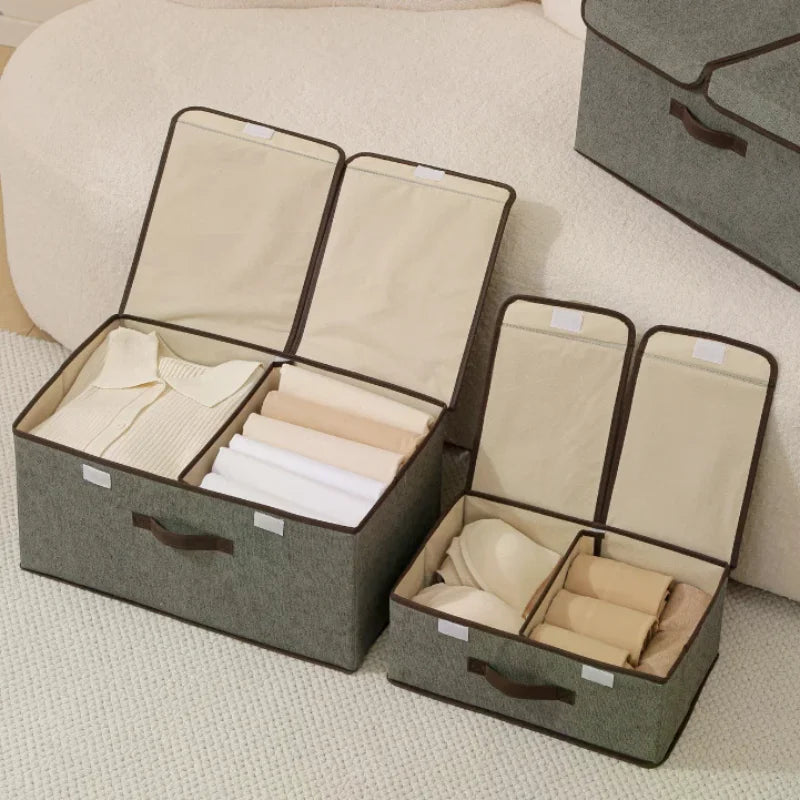 Foldable Clothes Storage Box Household Fabric Organizer With Lid Dustproof Multifunctional Clothing Pants Container For Wardrobe Zpaxo