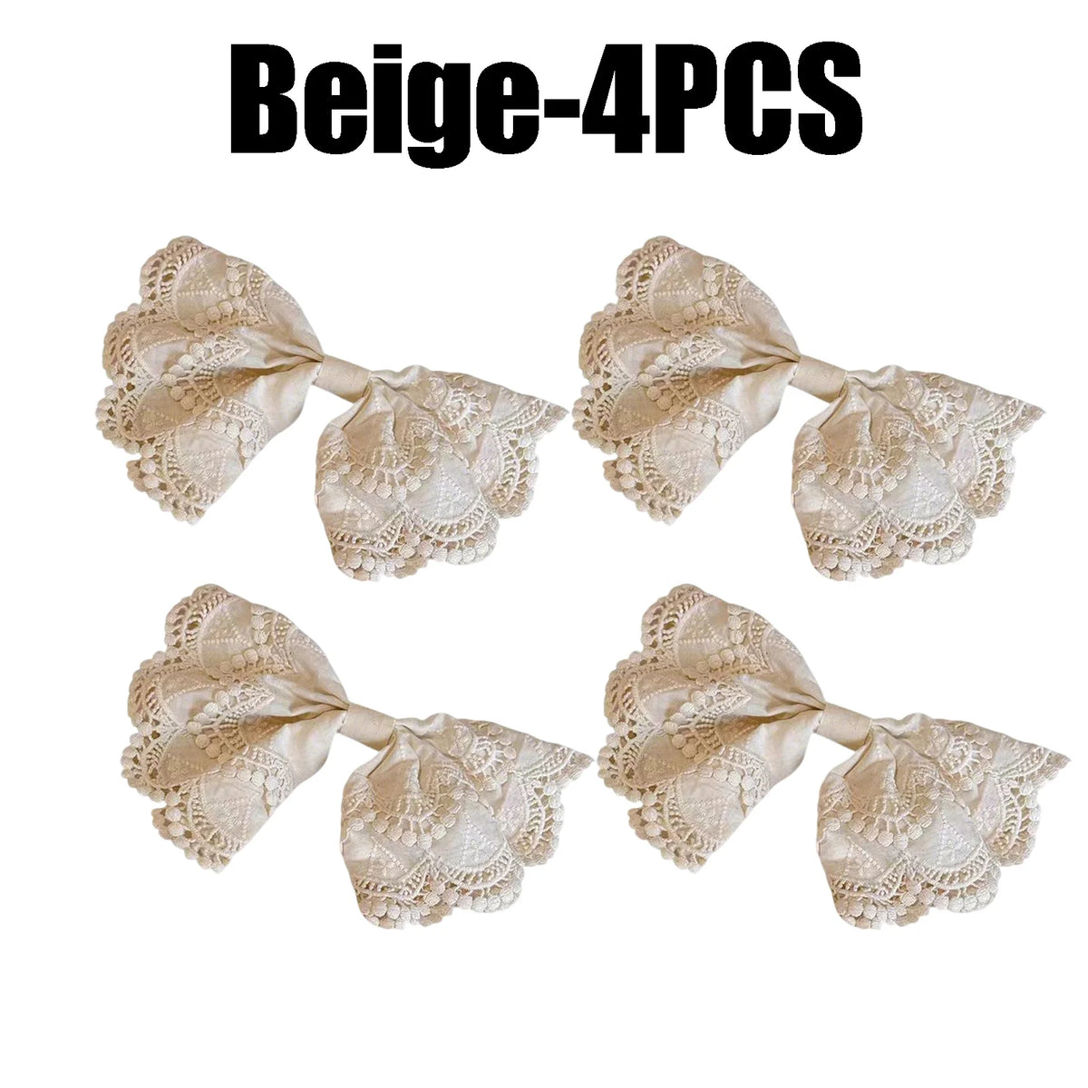 Beige Floral Embroidered Lace Bow Hair Clip Sweet Fashionable Girls Zpaxo Beige-4PCS