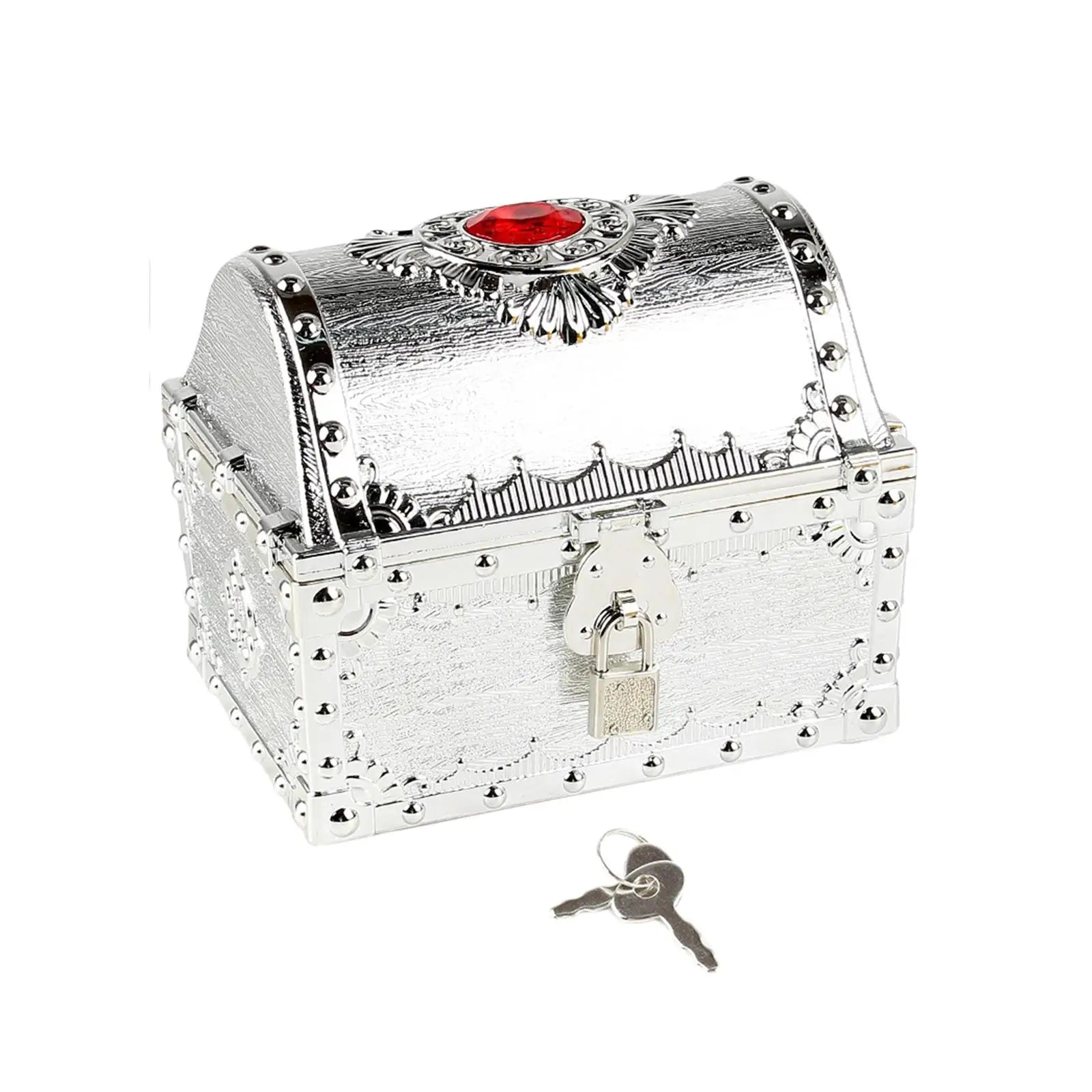 Decorative Vintage Chest Box Themed Party Favors Kids Storage Pirate Treasure Box for Boys Girls Kids Prizes Practical Gifts Zpaxo Argent