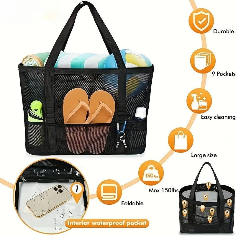 Large Capacity Mesh Beach Tote Bag Swimming Shower Fitness Travel