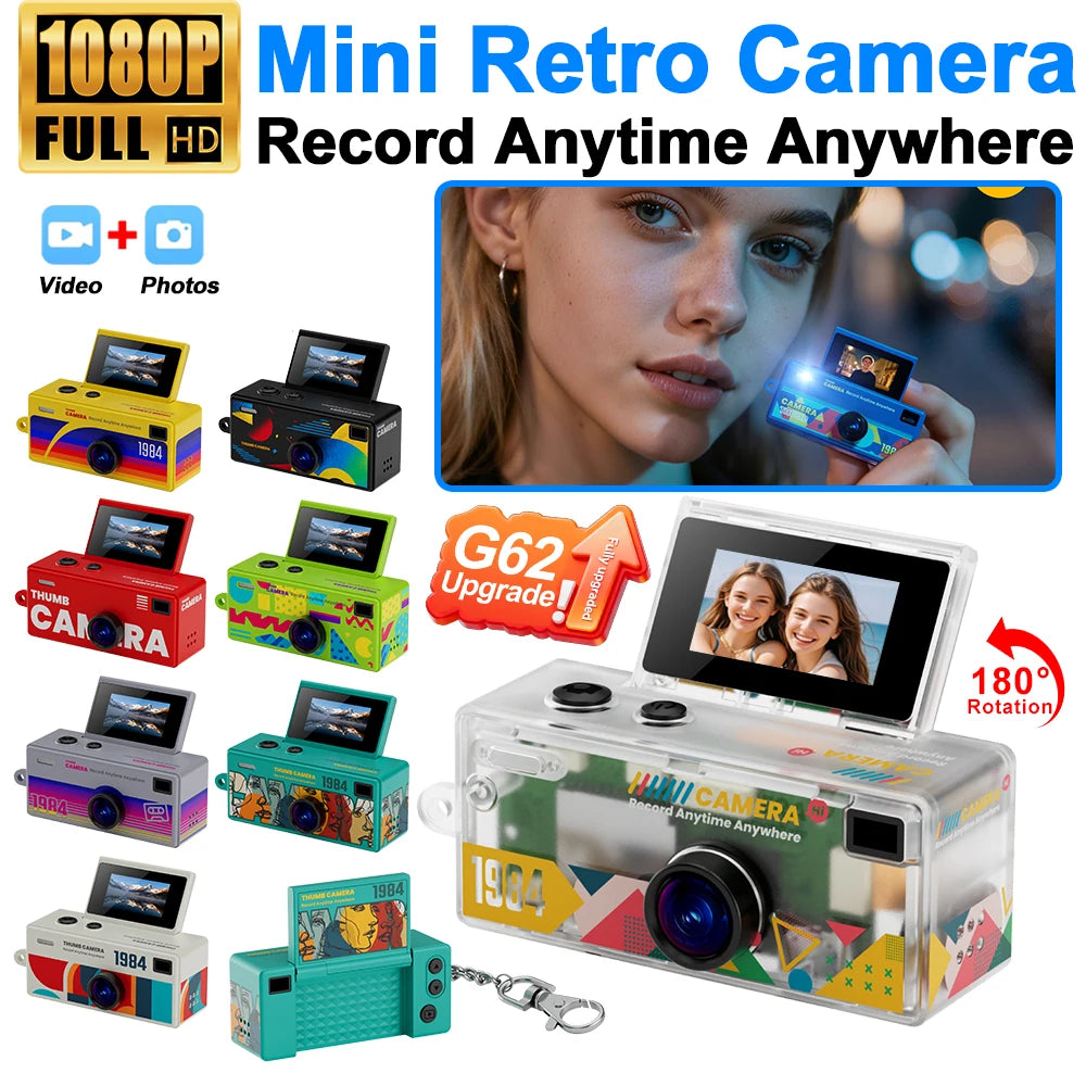 G62 Keychain Thumb Camera 0.96 Inch Retro Mini Action Camera 1080P Very Small Camcorder Audio Video Recorder Support Memory Card Zpaxo