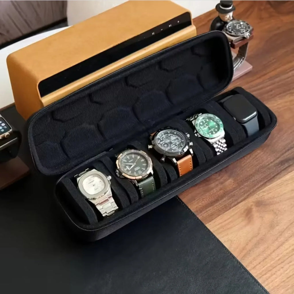 5-Slot Watch Case Hard Shell Travel Organizer Pillow Insert Ready