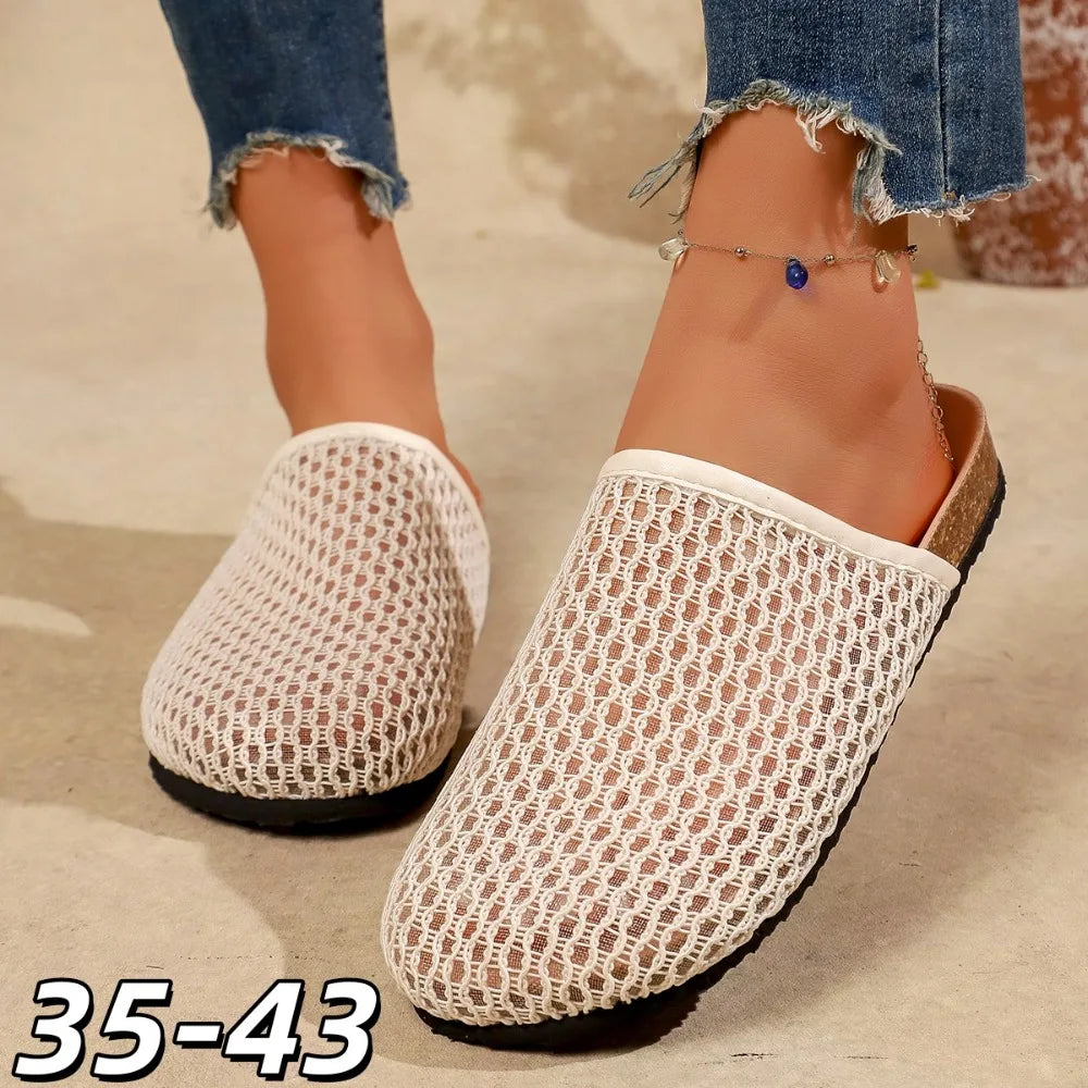 Woman Shoes Women's Mules Square Toes Hollow Out Two Layer Slippers
