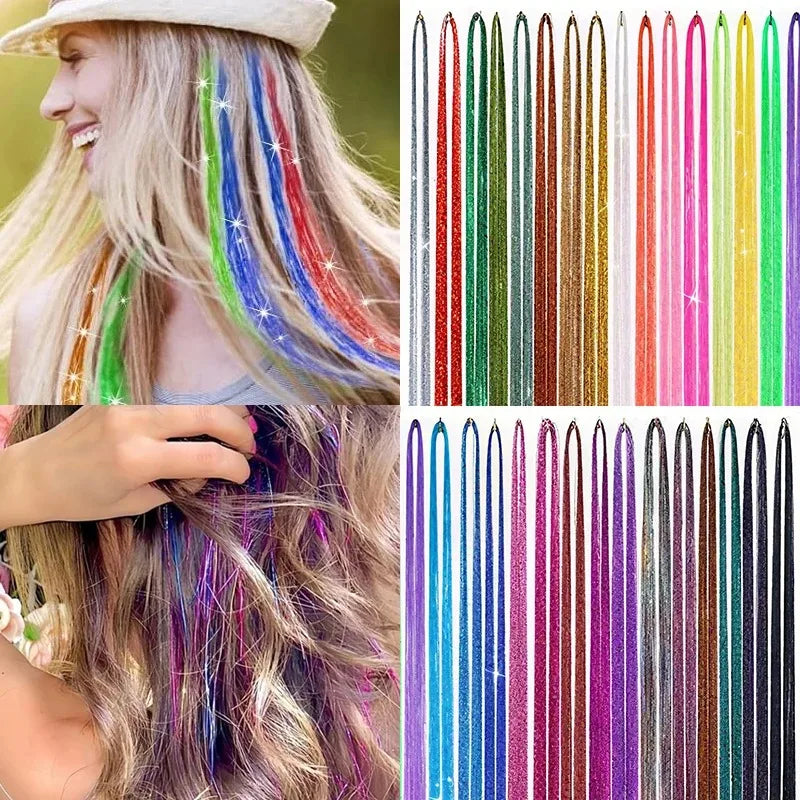 Shiny Laser Sparkle Metallic Hair Tinsel Rainbow Strands Braiding