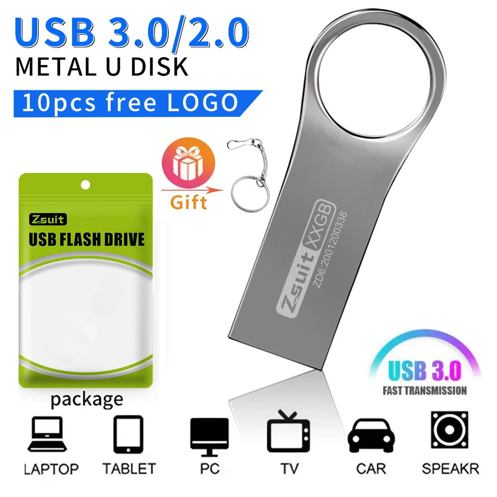 Zsuit 10Pcs/lot Custom Logo Metal Pendrive 128GB USB Flash Drive 4GB 8GB 16GB Storage Stick Gifts Memory Key Waterproof U disk Zpaxo