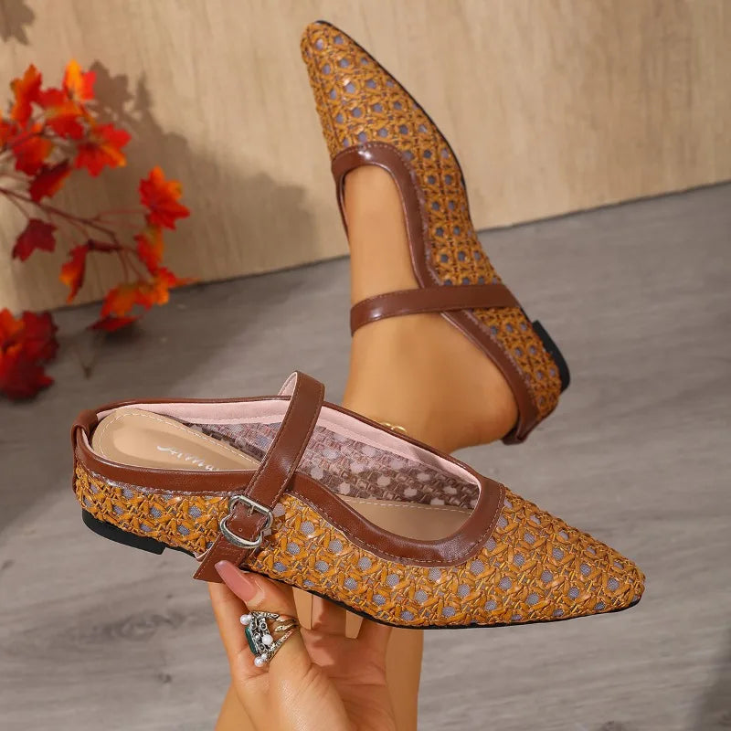 Summer Mid Heels Women's Slippers 2026 Fashion Breathable Mesh Ballet Zpaxo
