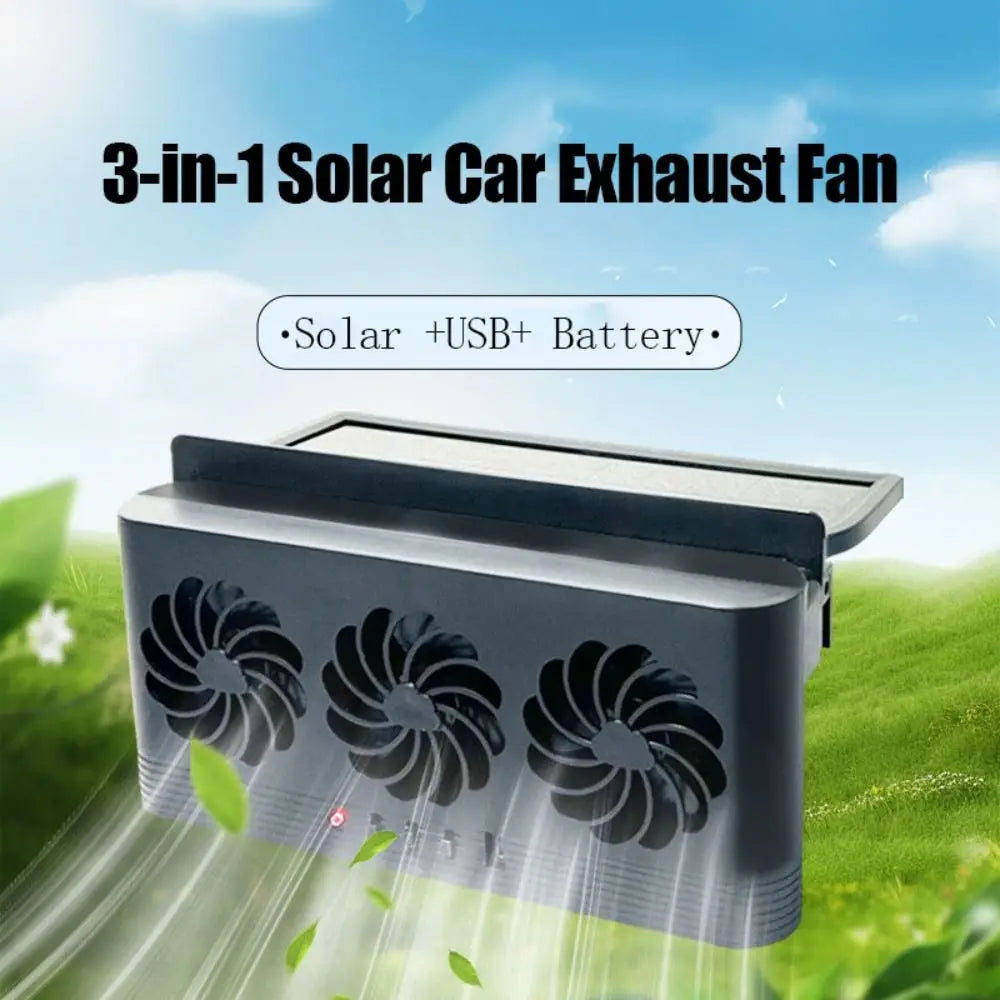 Durable 3 Head Solar Car Cooling Fan Air Vent Radiator Exhaust ABS Zpaxo