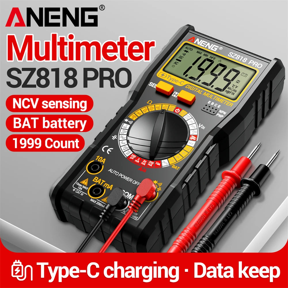 Multi Purpose Meter ANENG SZ818 1999 Counting Type-c Rechargeable NCV