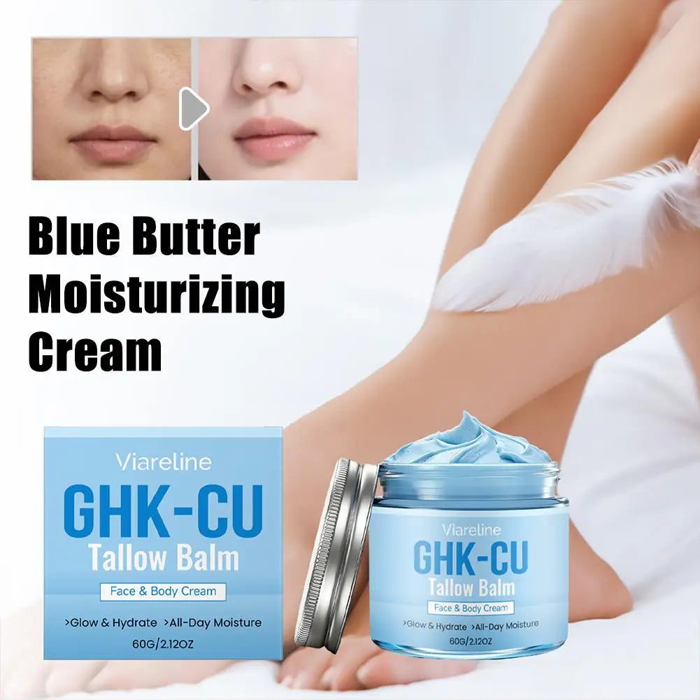 Natural GHK CU Copper Peptide Tallow Balm Blue Cream Deep Hydrating Brightening Moisturizer For Face And Body Dry Sensitive Zpaxo