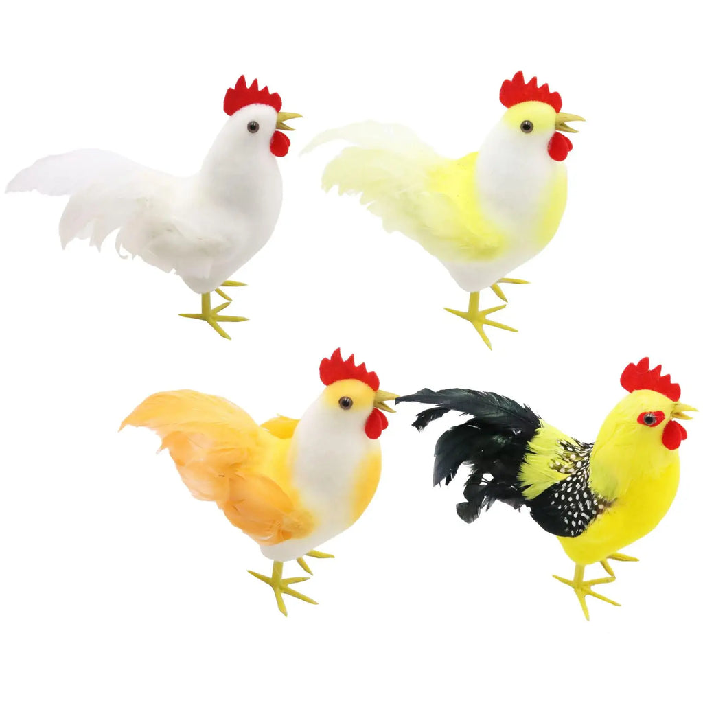 Rooster Sculpture Simulated Feathers – Garden & Desktop Statue Garden Animal Statue Zpaxo