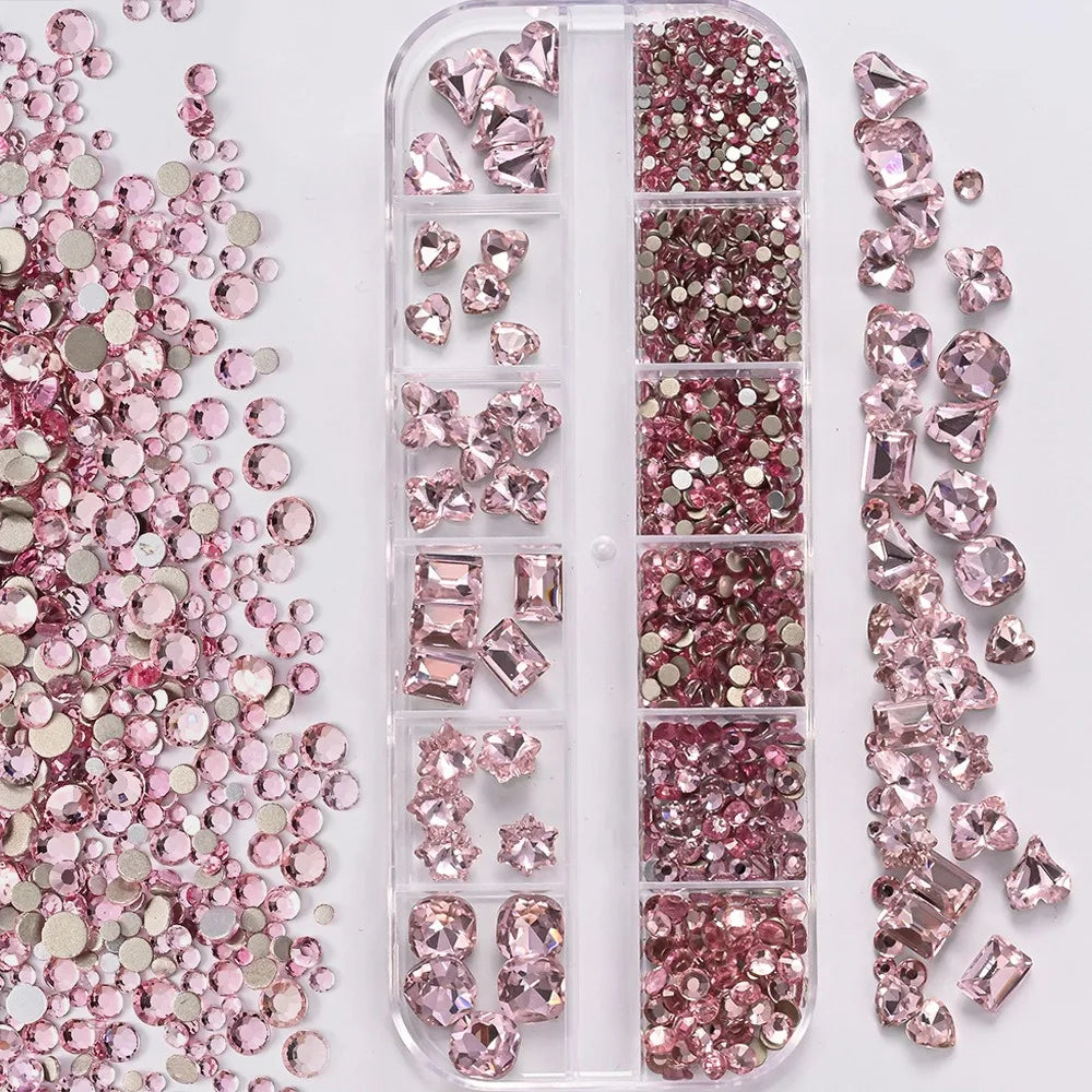 12 Grids 3D Nail Art Rhinestones Mixed Shapes Clear Glass Diamond Zpaxo 2