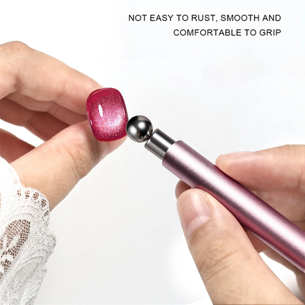 2 In 1 Nail Cat Eye Magnet And Super Strong Magnetic Ball Purple Pink Aluminum Anti-Mistouch Salon Home Manicure DIY Nail Tool Zpaxo
