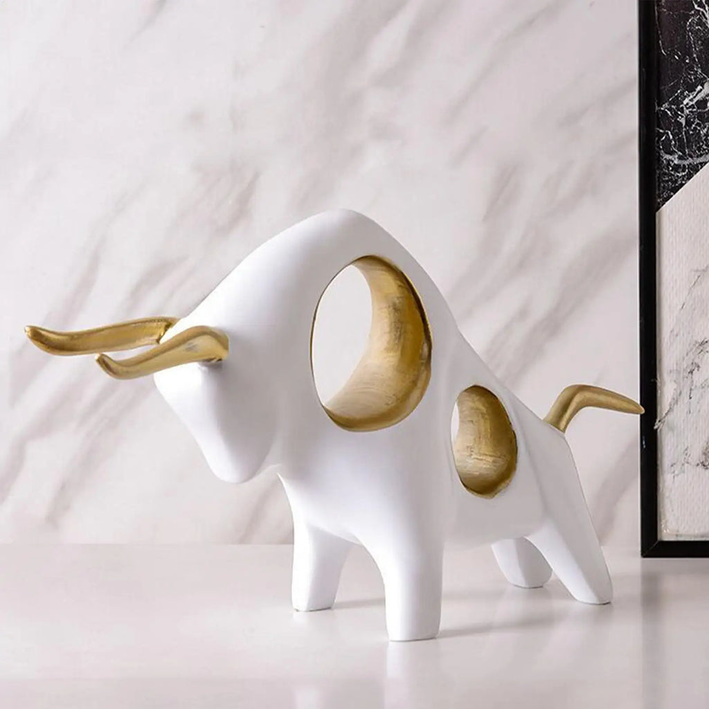 Bull Figurine Cute Resin Animal Ornament Statue Decor Bedroom Office