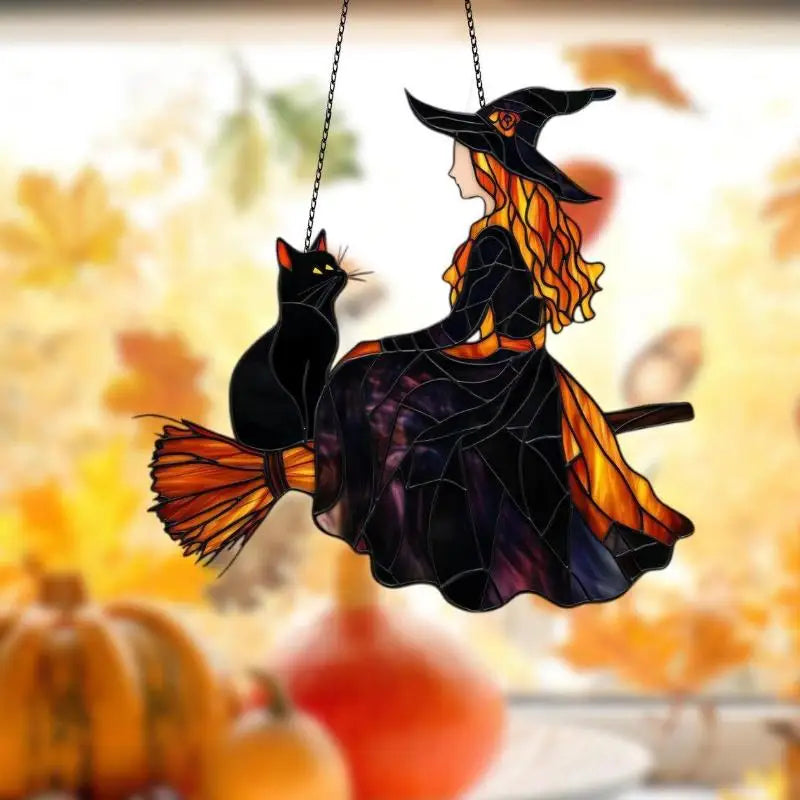 1Pc Halloween Gothic Acrylic Black Cat Suncatcher Window Decoration Wind Chime Hanging Ornament For Home &Party Zpaxo A2