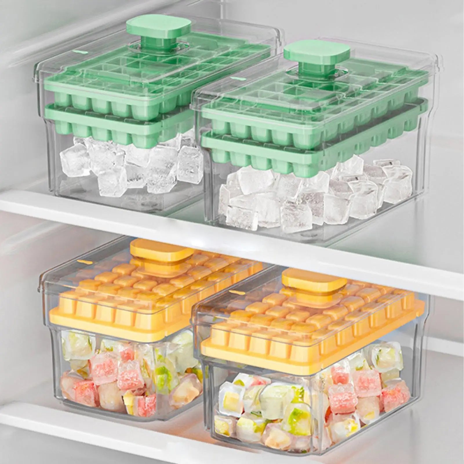 Ice Tray 68 Cube Press Release Silicone Mold Storage Box Stackable