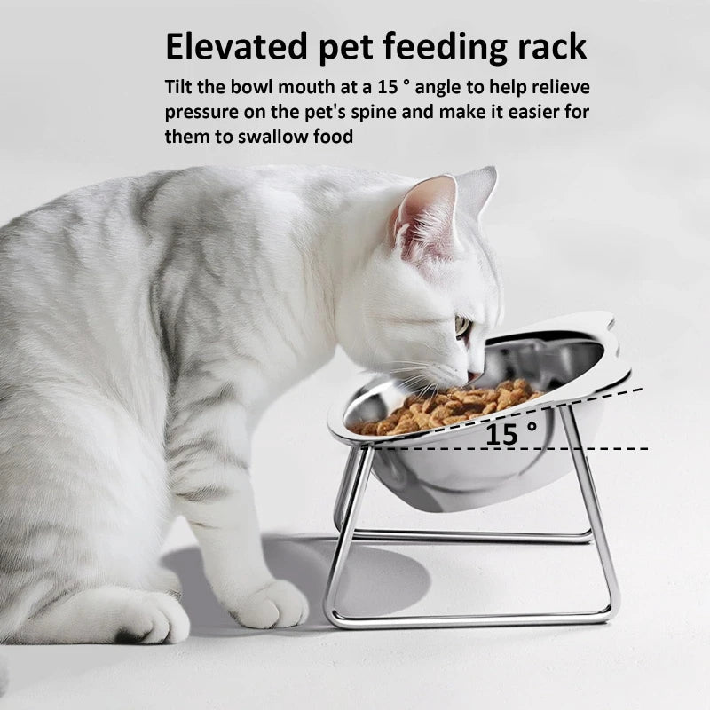 304 Stainless Steel Raised Cat Bowl 15° Tilted Neck Guard Shatterproof for Cats Puppies Healthy Feeding Pet Products Cat Feeder Zpaxo