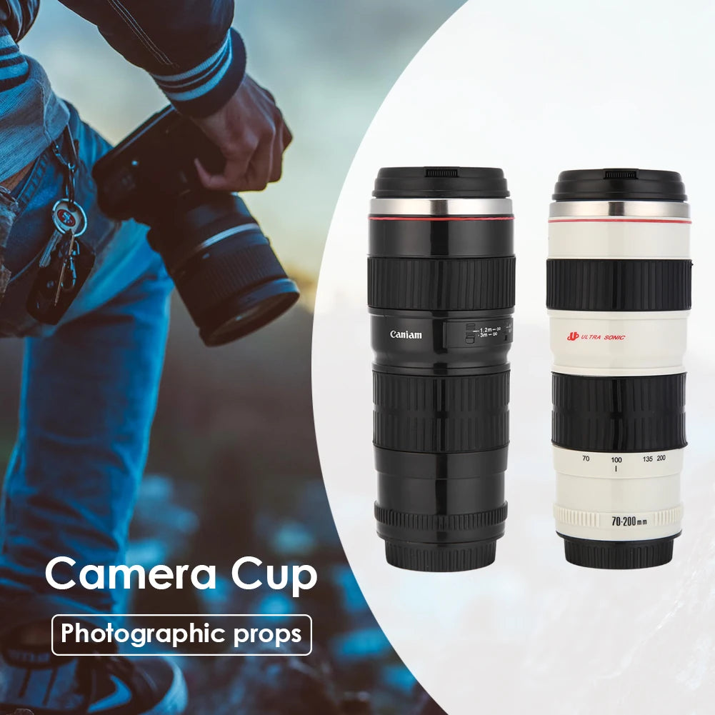 400mL Stainless Steel Coffee Tea Mug Camera Lens Shaped Water Cup with Lid Gifts Zpaxo