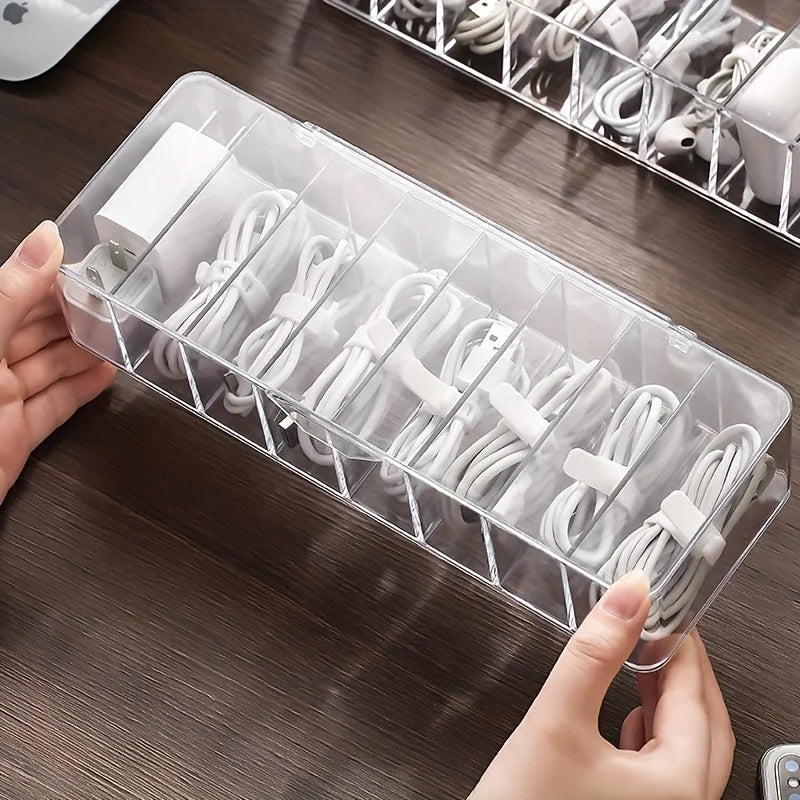 Clear Cable Storage Box – 8 Compartments & 10 Cable Ties Cable Organizer Box Zpaxo