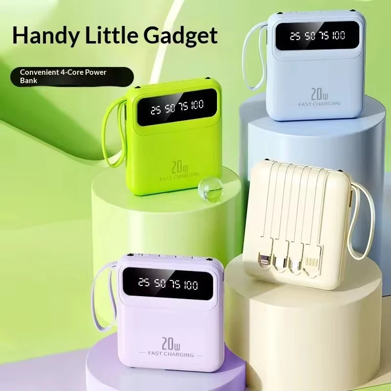 New 20000mAh Mini 4in1 Cable Portable Charger Fast Charging LED Digital Display Power Bank Suitable for IPhone Xiaomi Samsung Zpaxo