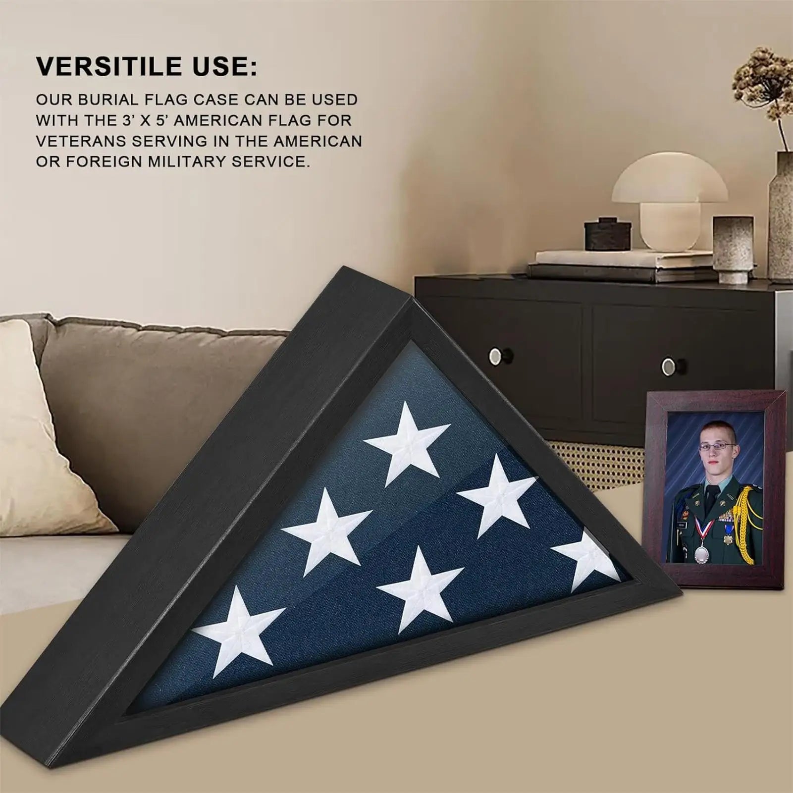 Burial Flag Display Case Wooden Shadow Box Memorial Glass Wall