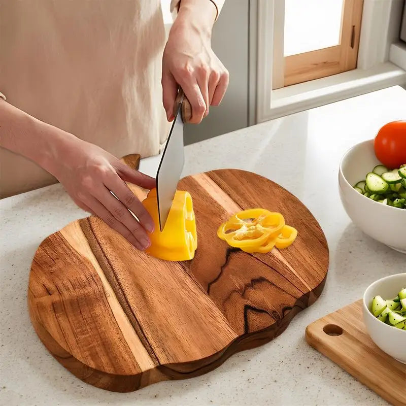 Kitchen Cutting Board Halloween Wooden Serving Platter Pumpkin Shaped Kitchen Wood Cutting Board With Handle for Chopping Meat Zpaxo