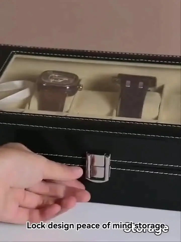 Watch Organizer 12-Slot Display Case Lock Removable Pillows Synthetic