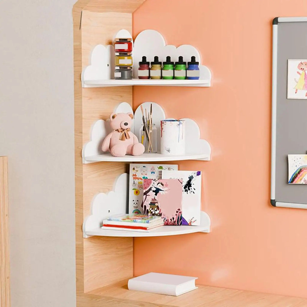 Corner Display Shelf 3 Cloud Wall Bookshelf Wooden Rack Shelves Home
