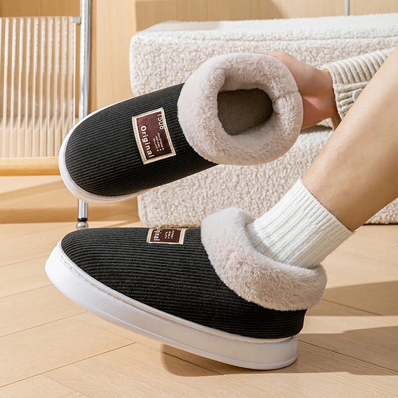 Winter Couple Concise Wrap Heels Plush Slippers Ladies' Non-slip Soft