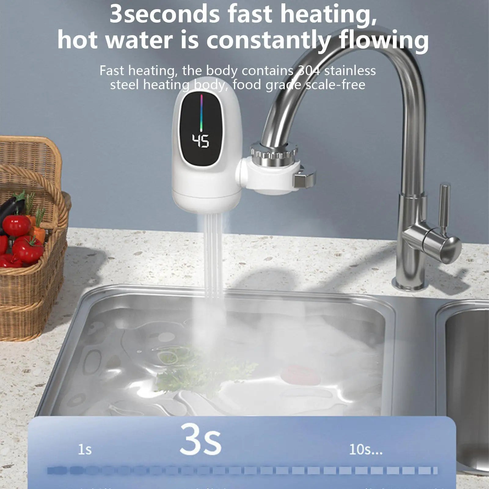 Instant Heating Electric Water Faucet Kitchen Bathroom Sink Tap