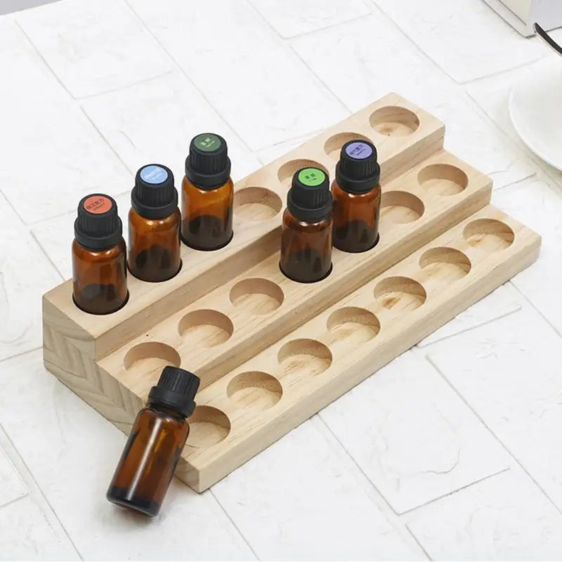 18 Slots Natural Wood Essential Oil Display Stands Holder Rack