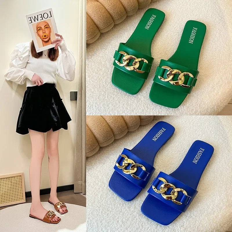 2026 Summer Women's Slippers Roman Fashion Designer Flat Sandals Zpaxo