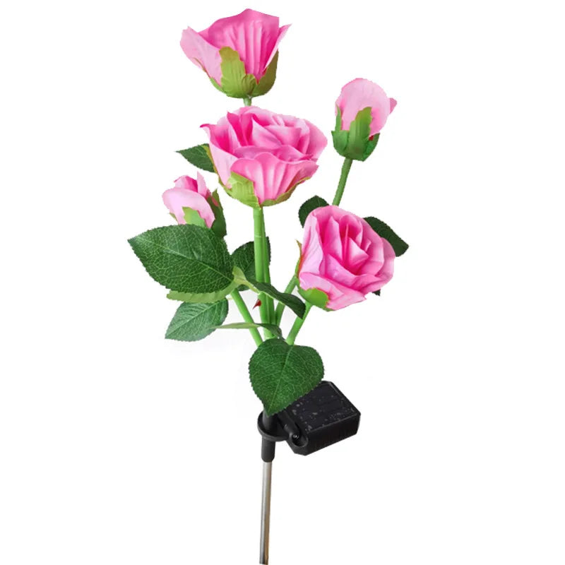 Solar Garden Lights Outdoor Color Changing Rose Light for Yard Christmas Decoration Enlarged Solar Panel Realistic Flower Lamp Zpaxo 5 Head-Pink 2 PCS China Mainland