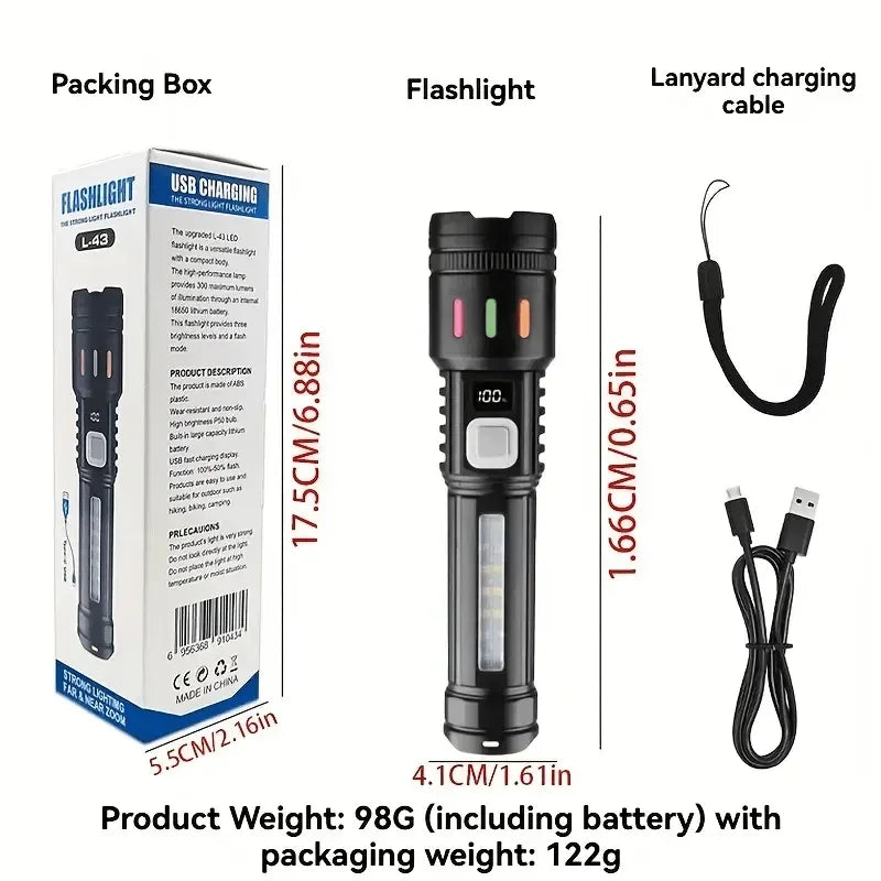 POCKETMAN 3800lm Rechargeable LED Flashlight – 5 Modes USB-C