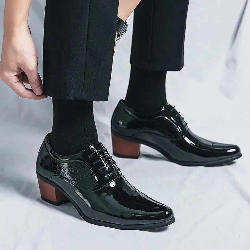Pointed Heel Leather Shoes Men British Business Casual Heightened Zpaxo
