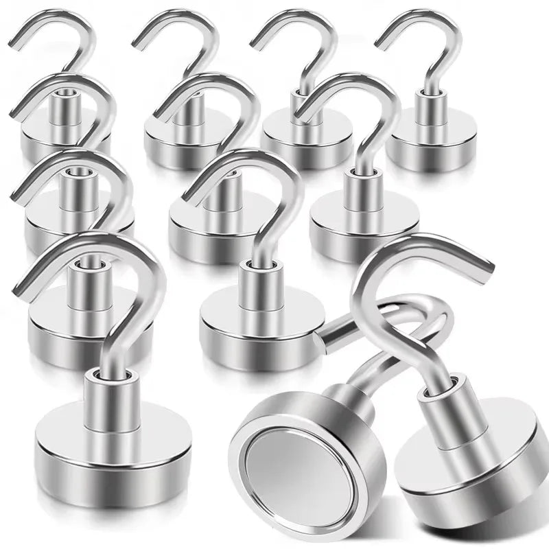 Neodymium Magnetic Hooks – Strong Metal Magnet Hooks | 1/6/12 Pack