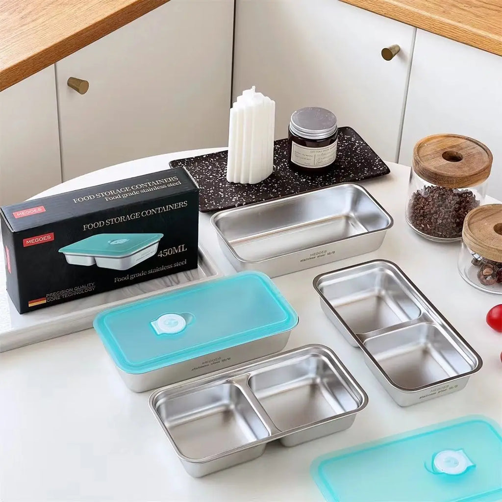 Stainless Steel Dual-Compartment Snack Box with Leak-Proof Lid