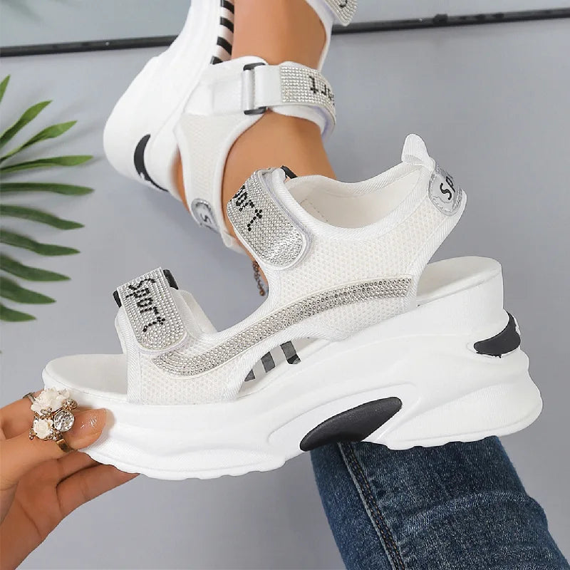 Summer Women's Sexy Roman Crystal Thick Sole Casual Walking Shoes