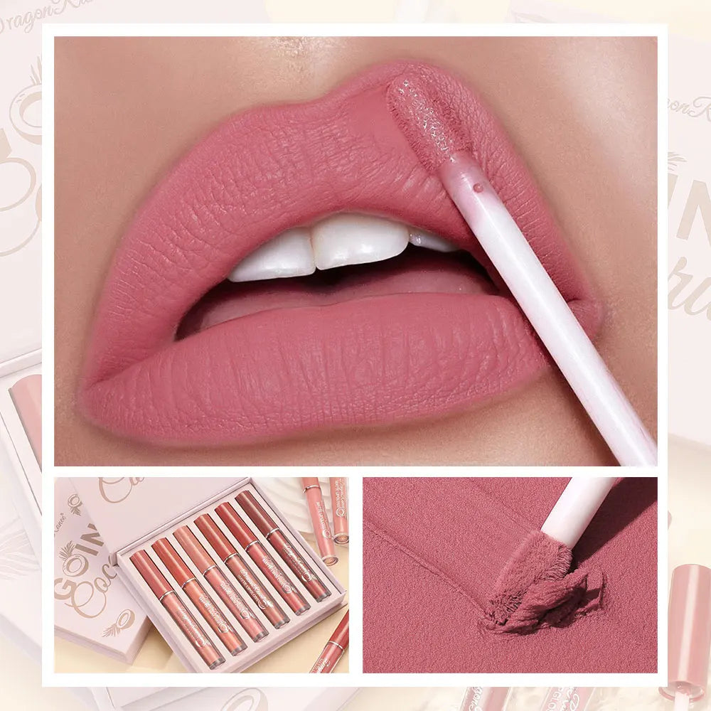 Set of Six Lip Glosses, Matte Matte Lip Glosses, Waterproof, Non-Fading, Non-Stick Lip Glaze, Lipstick, Holiday Gift Lip Gloss Set Zpaxo