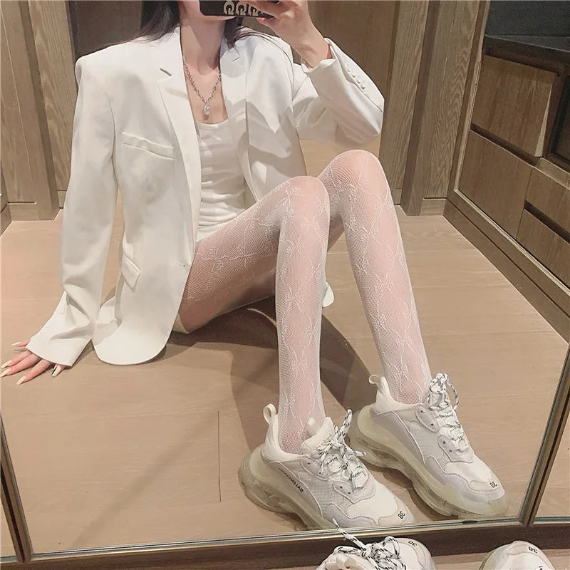 Classic Lolita Hollowed Out Lace Mesh Stockings Bottomed Pantyhose