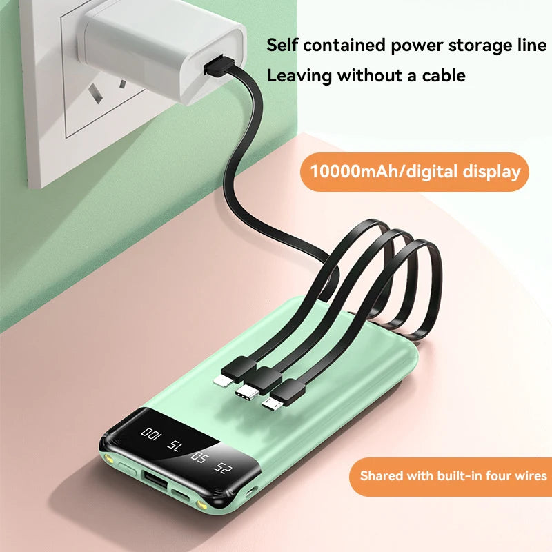 100000mAh Built-in 4-wire Power Bank Thin Convenient Mirror-like