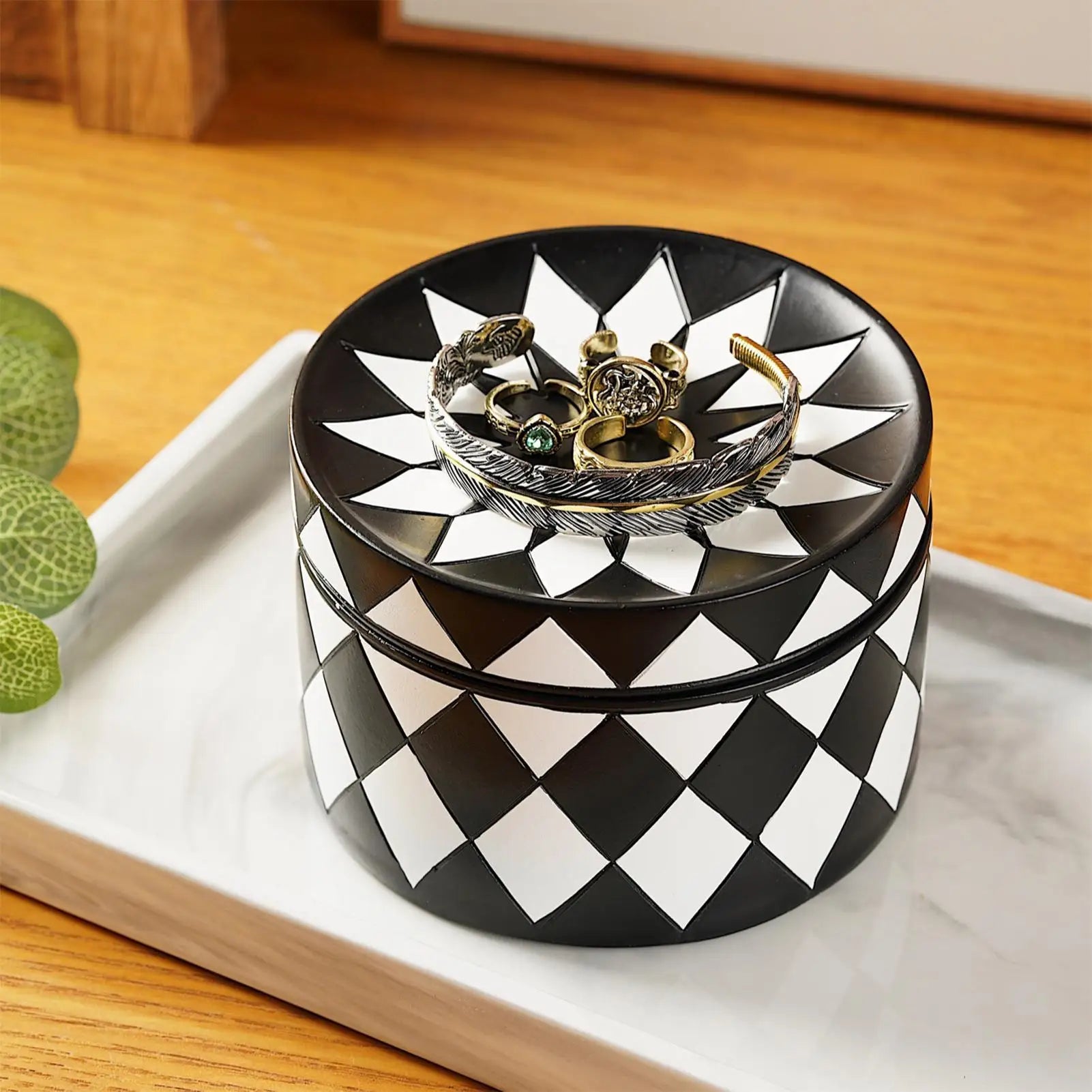 Decorative Jewelry Box Display Tray Lid Black White Checkered
